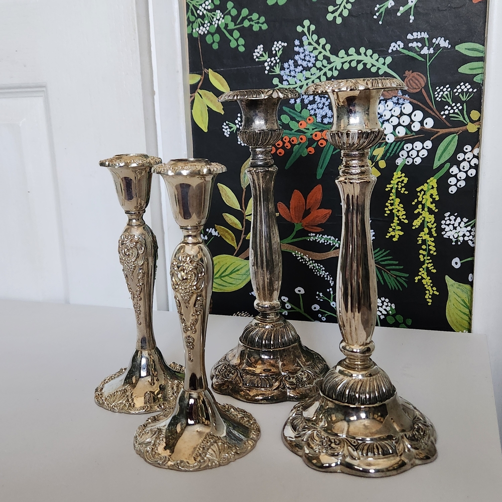 Godinger Silver Candle Holders Set W/ Candles